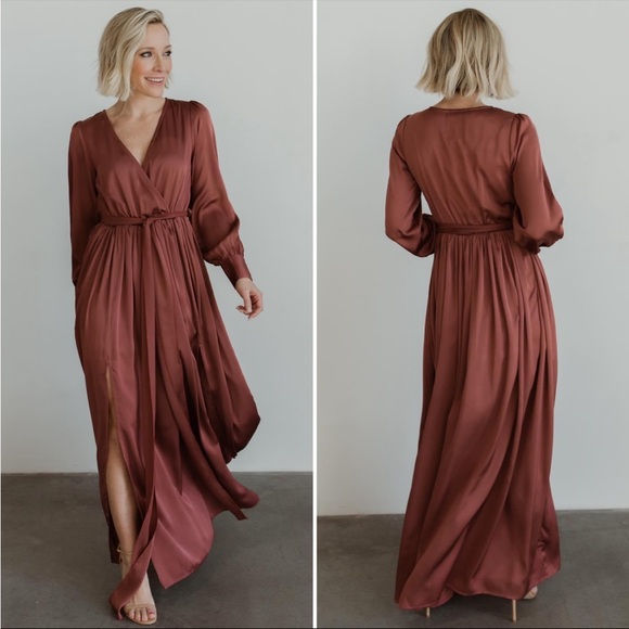 Baltic Born Dresses & Skirts - Baltic Born Jenna Dark Mauve Satin Maxi Dress - Small - NWOT